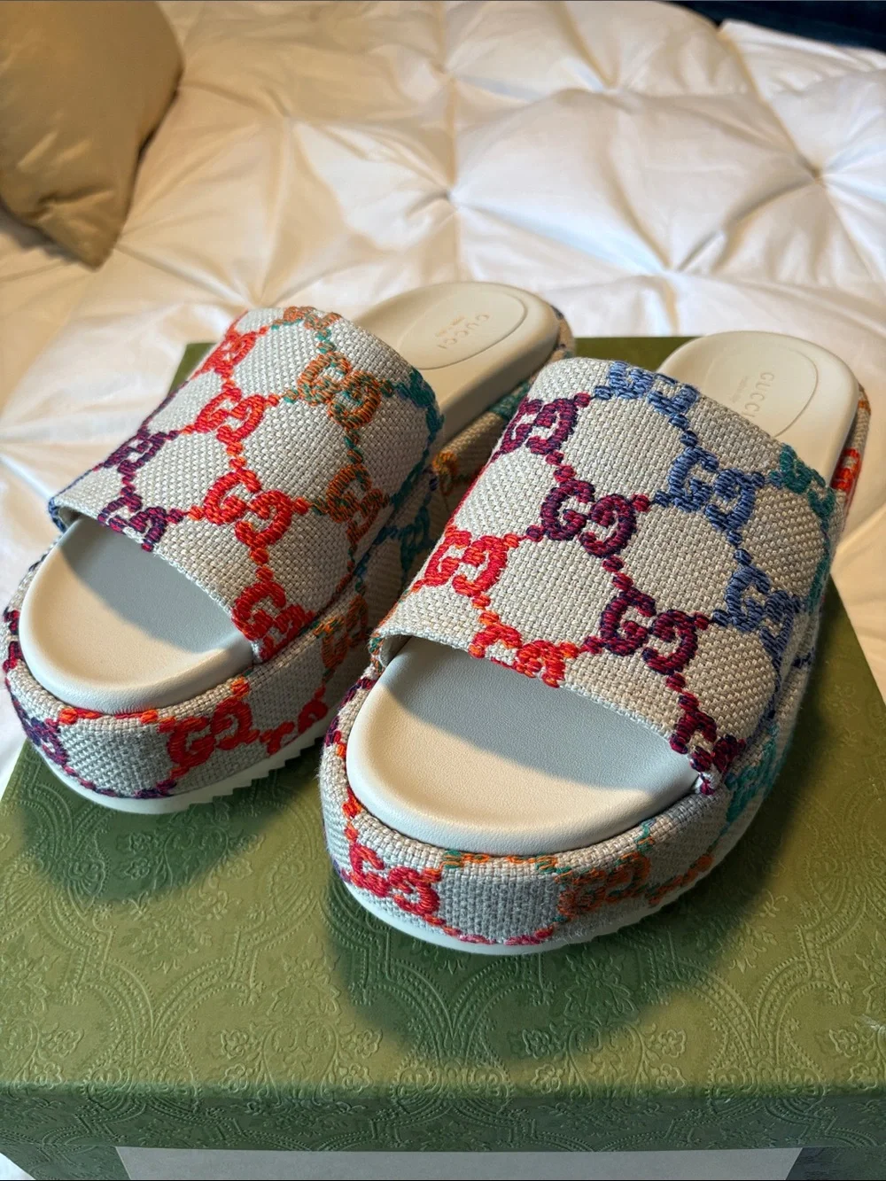 Gucci Rainbow GG Canvas Platform Slide Sandals